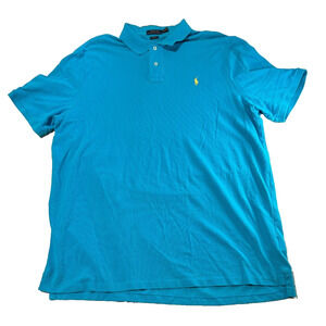 Polo Ralph Lauren Polo Shirt Blue Mens 2XL Classic-Fit Short Sleeve Yellow Pony
